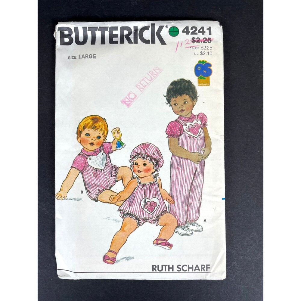 Butterick 4241 RUTH SCHARF Jumpsuit Top Jumper Panties & Hat Infant Size Large